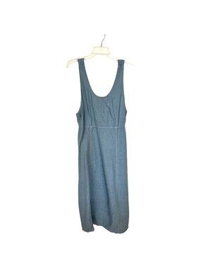 Heaven Sage Green Womens Linen Midi Dress USA XL Adjustable Straps Pockets Shift